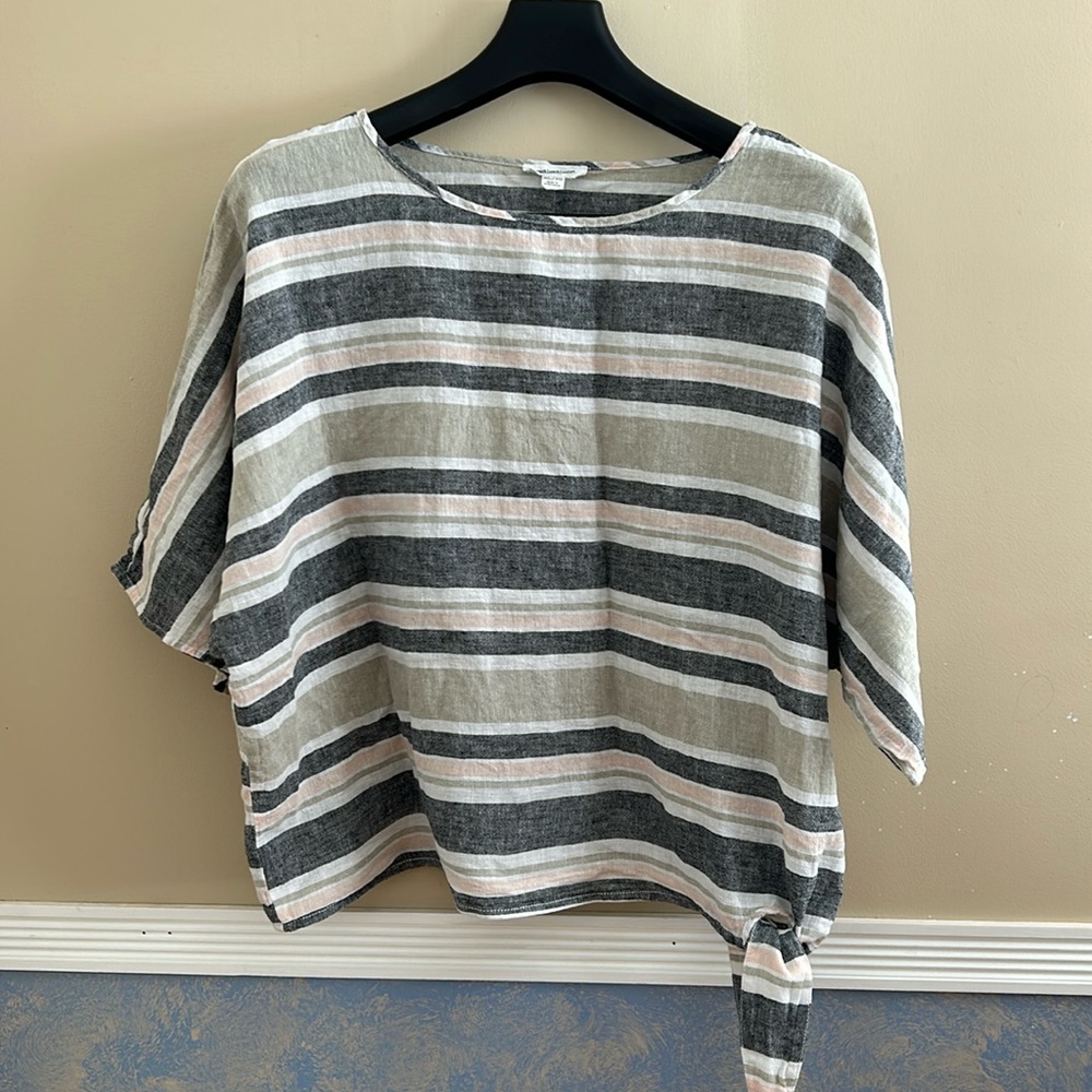 Linen Stripped Shirt w/ Side tie